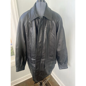 RBM Outdoor Collection Men’s Sz L Black Leather Field Jacket Car Coat Quilted